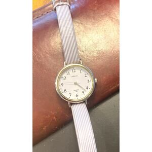 Women's Gold Tone Carriage Watch, WR 30M, Striped Leather Band